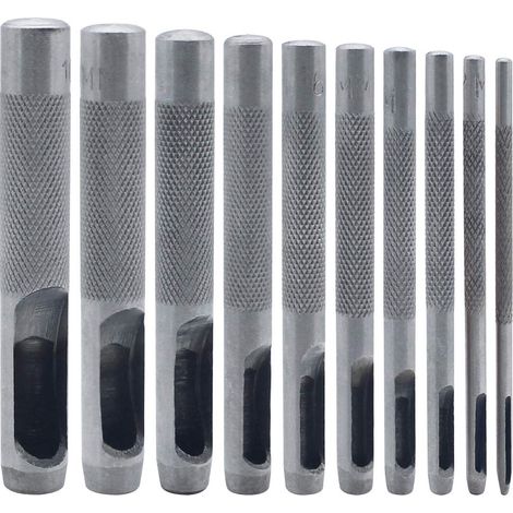 Set mit 10 hohlen Rundstahlstempeln von 1 bis 10 mm für Leder, Hohlstempel für Uhrenarmbänder, Dichtungen