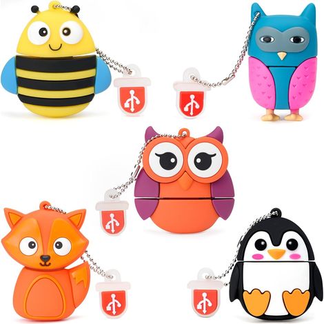 Clé USB de 8 Go, Paquet de 5 Pièces, USB Mémoire Stick Pendrive avec Motif Animal Mignon, Cadeau pour Étudiants et Enfants (1/5)
