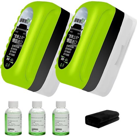 2 Pièces Nettoyant Pare Brise,Nettoyeur Vitre Voiture,Brosse De Nettoyant Pour Film D'huile Automobile,Dissolvant De Film D'huile,Car Glass Oil Film Remover,Avec 1 Serviette 3 Solution Remplacement (1/5)