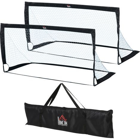 Lot de 2 but de foot extérieur, cage de foot portable avec sac de rangement en tissu Oxford 183 x 90 x 90 cm noir blanc (1/5)