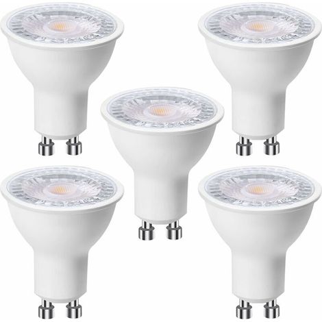Lot de 5 ampoules LED GU10 6 W (équivalent à 60 W), Blanc Chaud 3000K 500 lumens, Ampoule led gu10 120° Larges Faisceaux, Spot Encastré sans Scintillements, Dimmable [Classe énergétique F] (1/4)