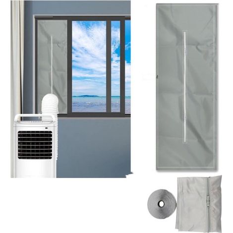 Kit di sigillatura per finestre per condizionatori portatili – Monoblocco – Finestre scorrevoli – Accessori per condizionatori portatili – Strisce sigillanti tessili per finestre – 130x50 cm (1/5)