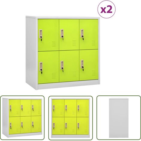 The Living Store Armoires à casiers 2 pcs Gris clair et vert 90x45x92,5 cm Acier - Meuble De Rangement - Armoire À Casiers - Casier Scolaire - Organisation - Stockage (1/5)