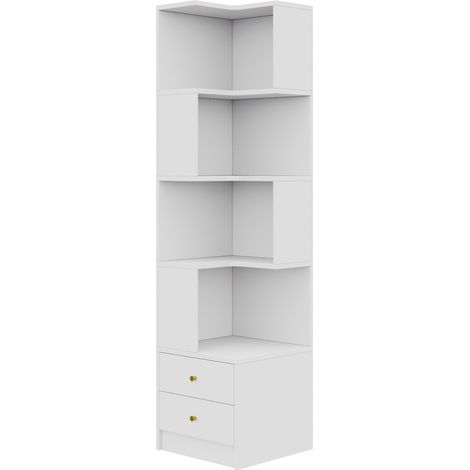 L-förmiges Eckregal 45 x 43,5 x 180 cm aus weißem MDF mit per App steuerbarer LED-Beleuchtung (1/5)