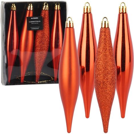 Bruchsichere rote Eiskugeln, Weihnachtsbaumdekoration, 15 cm, 4 Stück