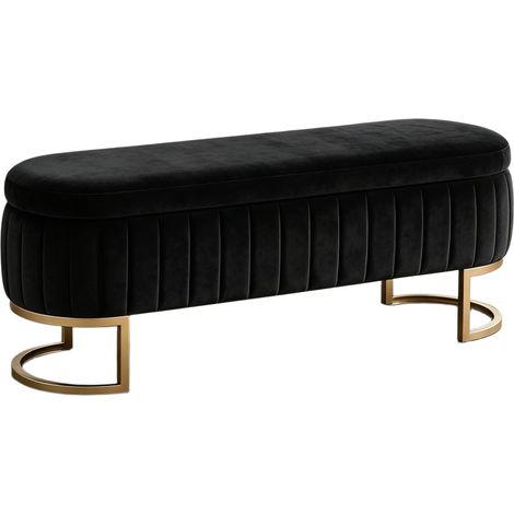 Banc de rangement en velours 130 cm avec pieds métalliques dorés pour chambre et salon (1/5)