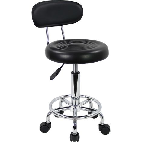 Tabouret de bureau pivotant réglable en hauteur – Dossier bas et repose-pieds en cuir PU noir – 5 roulettes pour mobilité – Kktoner
