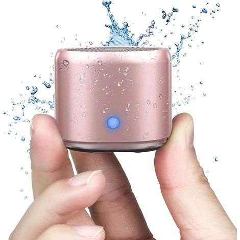 Etui De Voyage Inclus, A106 Pro Mini Enceinte Bluetooth Portable Actif avec Basse Extra, Design Court, Mini Haut Parleur Parfait pour la Douche, Chambre, Vélo, Voiture (Or Rose)