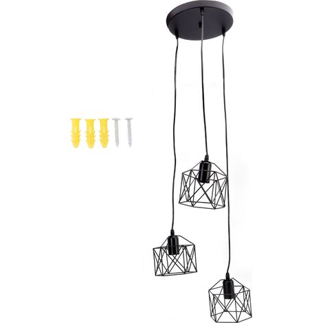 Ortviai Suspension Industrielle Rétro en Métal avec 3 E27 – Abat-jour Vintage pour Cuisine, Couloir ou Café (85-240 V)