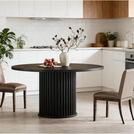MEUBLIV Runder Esstisch 120 cm schwarz – Metallgestell, 6 Plätze, einfache Montage (1/5)
