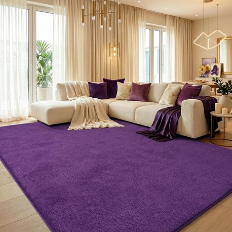 Grand tapis de salon - 200 x 300 cm - Moelleux et lavable - Violet (1/5)