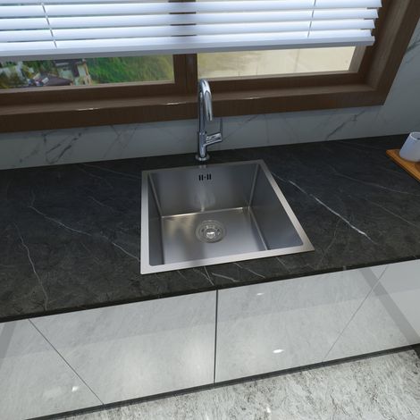 Biubiubath Evier de cuisine Argent 44x44x20cm 1 Bac en Inox avec montage en surface montage encastré et montage sous plan (1/5)