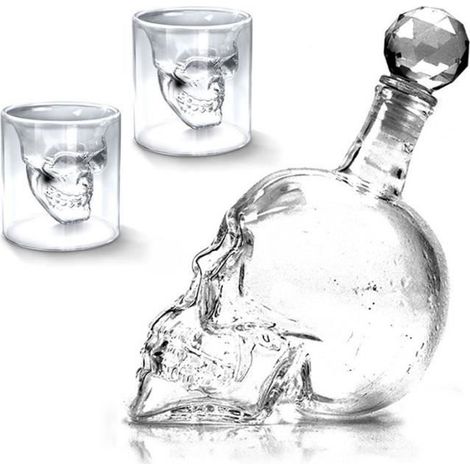 1000ML Bouteille Verre Alcool Vide Skull avec 2 pcs verres 73ML (1/4)