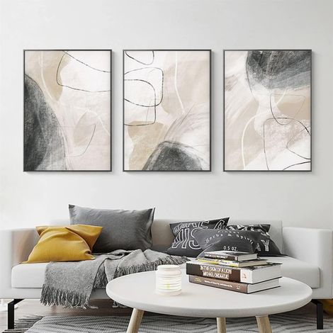 Lot de 3 posters, tableaux muraux abstraits, beiges, tableaux muraux modernes sur toile, sans cadre, décoration murale pour le salon, 50 x 70 cm (1/5)