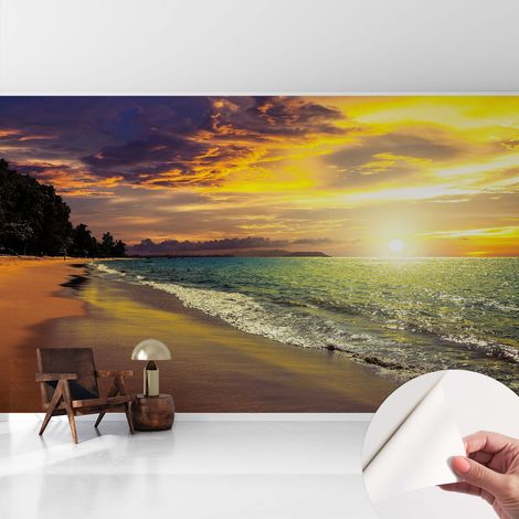 Selbsthaftend Tapete für Wohnzimmer Schlafzimmer Küche - Wanddekoration Strand bei Sonnenuntergang 416x254 cm (1/5)