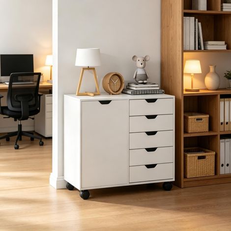 Organisation Pratique du Bureau Meuble Support Imprimante 5 Tiroirs à Roulettes Espace Travail (1/5)