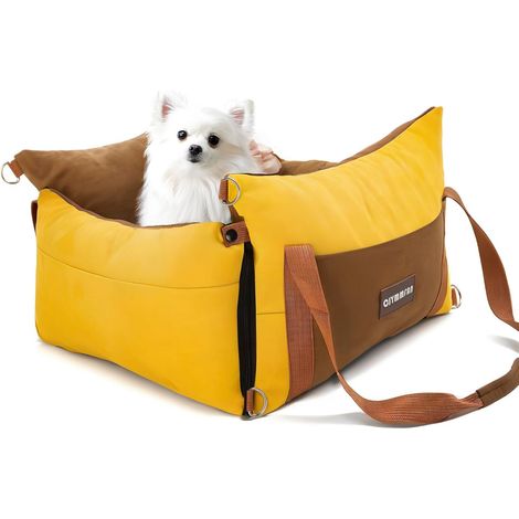 Dog Car Seat for Dogs Under 15kg, Portable Dog Basket with Expandable Resting Area, Detachable and Washable Dog Travel Bed with Storage Compartments and (1/5)