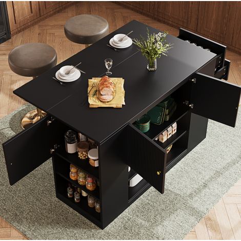 Isla de cocina 140x40x90 cm en MDF negro, con almacenamiento modular FloraGrace (1/5)