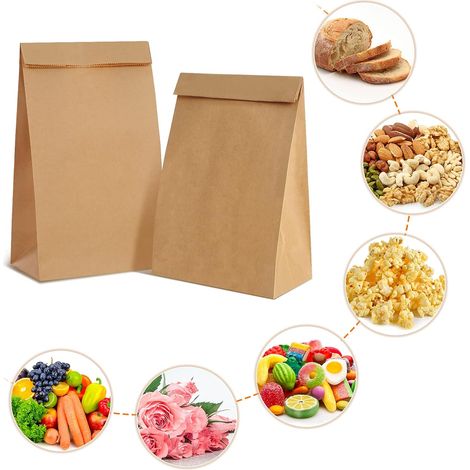 50 Sac Kraft Grand Format 30.5x20x12.5cmSac Cadeau,Pochette Kraft pour Noël, Fête, Anniversaire, Mariage