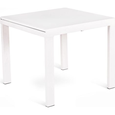 Tavolo Allungabile 90/163,5x90x76 cm in Metallo con Top in Vetro Bianco (1/4)