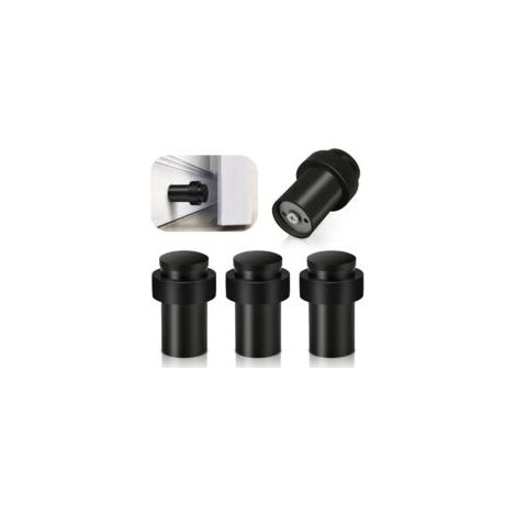 Juego de 4 topes de puerta de acero inoxidable de alta resistencia para zócalos, tope de puerta de goma negra, tope de puerta moderno de montaje en suelo, protección de pared alta con amortiguador de 