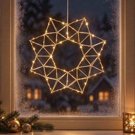 Suspension LED, décoration de fenêtre, lampe de salon, forme d'étoile, Noël, métal, D 40 cm (1/5)