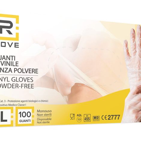 R Move Guanti In Vinile Senza Polvere Trasparenti Monouso Taglia L - 100 Pezzi