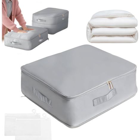 Sac Rangement Couette Auto Compressible Grand Format – Housse Gain de Place pour Couettes Couvertures et Linge de Lit avec Fermeture Éclair Métal et Poignées (1/5)