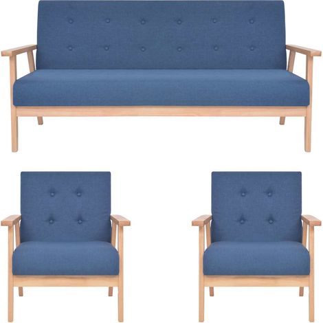 3 pcs Ensemble Canapés droits de relaxation Canapé relax - Canapé de salon Tissu Bleu BV177070 - BonneVie (1/5)