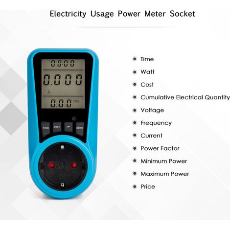 Moniteur de Consommation Électrique avec LCD - Compteur de kWh Intelligent pour Mesurer Wattage, Voltage et Coût - EU Plug AC230V250V