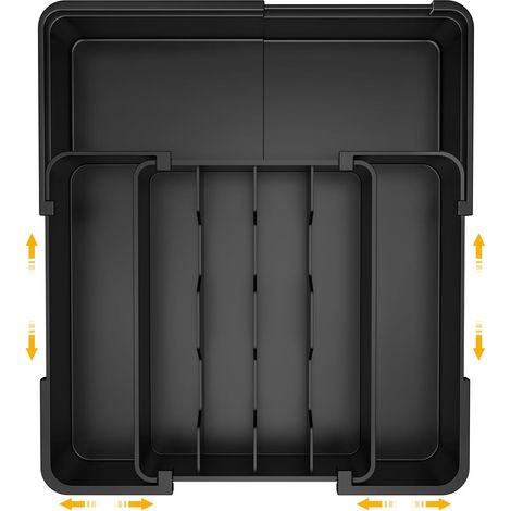 Range Couverts pour Tiroir, Organisateur Tiroir Cuisine Avec 7 Compartiments, Rangement Tiroir Cuisine 24  32,3 cm, pour Le Stockage de Vaisselle de Cuisine, Stockage de Tiroir, Noir (1/5)