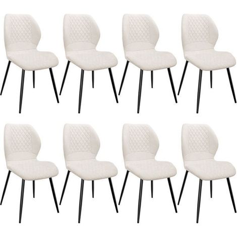 Chaises de salle à manger - WAFTING - Lot de 8 - Coussin éponge/lin - Pieds métal - Motif diamant (1/5)