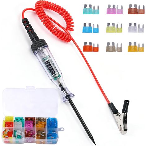 Testeur de circuits intelligent, 3-48V Fusible Testeur Tension avec 100Pcs Fusible Voiture, Lndicator Light and LED Displa pour Circuits, Fusibles Lnterrupteurs (1/5)