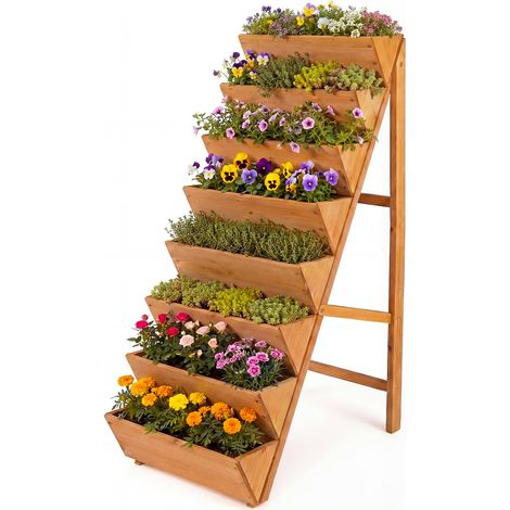COSTWAY Fioriera In Legno Fioriera Da Giardino A 5/8 Livelli Verticale A Forma Di V Orto Rialzato Da Esterno Letto Per Orto Rialzato Scaffale Per Piante Aiuol (1/5)