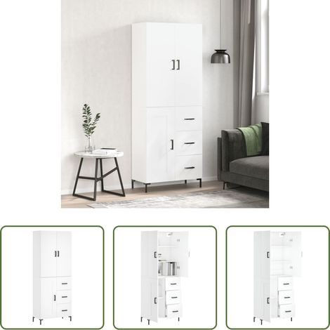 vidaXL Aparador alto madera contrachapada blanco 69,5x34x180 cm (1/5)