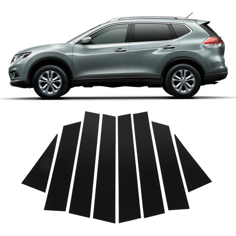 Ensemble de 8 pièces comprenant des garnitures de fenêtre et des autocollants de montant B noirs brillants pour Nissan X-Trail T32 2014-2018 (1/5)
