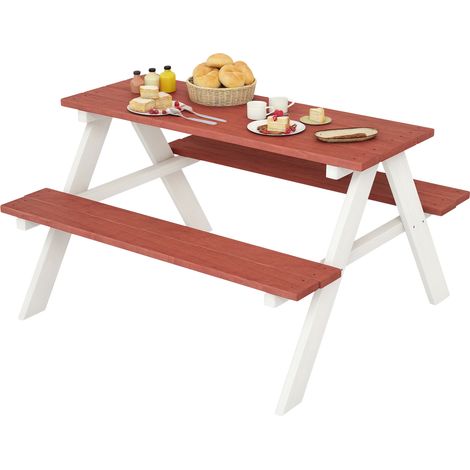 Jeu de table et 2 bancs enfant en bois table de pique-nique pour enfants de 3 à 8 ans jardin patio 89x79x50 cm marron (1/5)