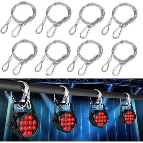 Câble de Sécurité en Acier 8 Pièces 4mm80cm Elingue Securite Acier Eclairage de Scene Anti-Chute Fil Corde de Sécurité avec Boucle pour Suspendus DJ Éclairage de Scène Lumière de Fête Lumière (1/5)