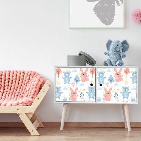 Sticker meuble enfant ours et lapins des bois 40 x 60 cm (1/5)