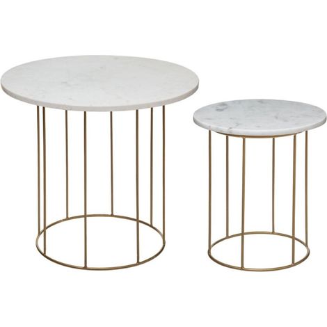 Lot de 2 Tables d'Appoint "Good" 60cm Blanc & Or (1/5)