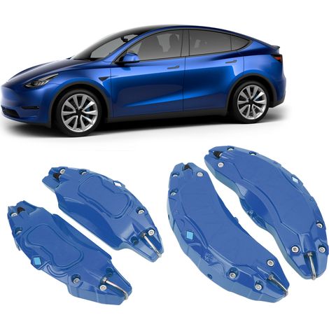 4 cache-étriers de freins en alliage d'aluminium pour Tesla Model Y (jantes 19/20 pouces, 2020-2023) (autocollants non inclus), bleus (1/5)