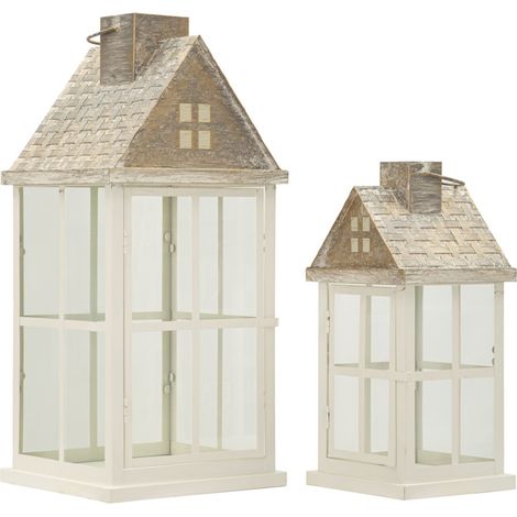 Lot de 2 Lanternes en Bois "Home" 55cm Blanc (1/5)