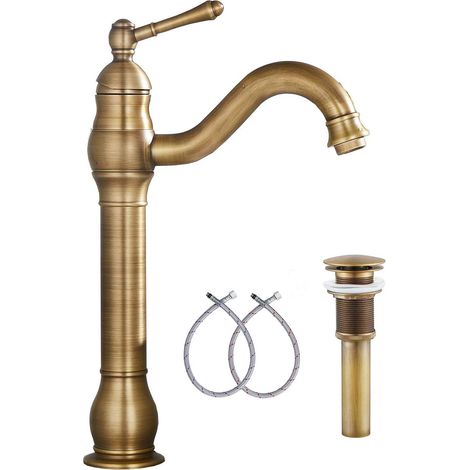 Robinet de salle de bain, robinet de lavabo de salle de bain pivotant à 360°, robinet monotrou à poignée unique avec bonde escamotable (1/5)