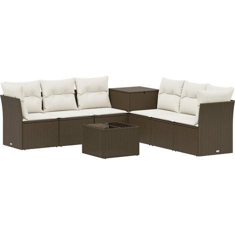 Sofa Set 8 stk. Braun und Creme Weiß Polyrattan und Stahl vidaXL (1/5)