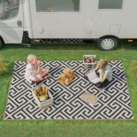 Tapis D'extérieur - Polypropylène - Double Face - 152 x 243 cm - Noir Et Blanc (1/5)