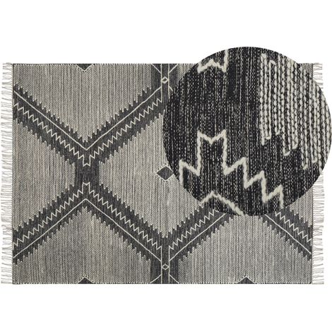 Alfombra de algodón negro blanco crema 140 x 200 cm geométrico borlas Arbaa