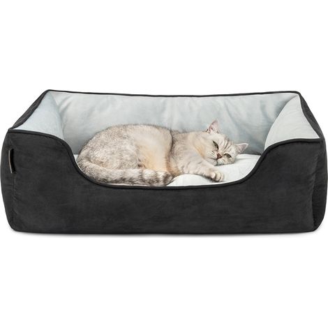 lionto Wendesofa für Katzen, 2-in-1 Katzenbett, weich gepolstert & pflegeleicht, modernes Design, 80x60 cm, schwarz/grau (1/5)