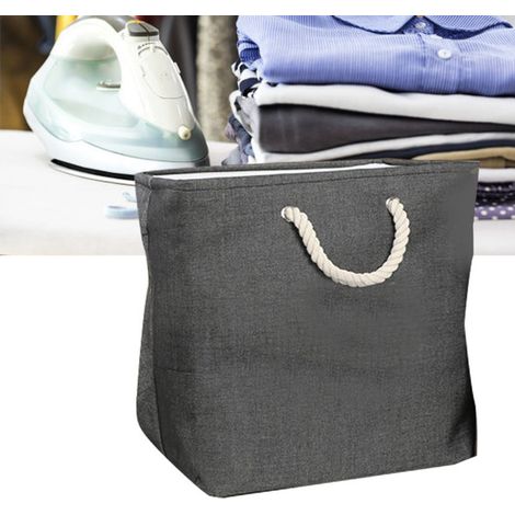 Panier à linge rigide en EVA, boîte de rangement simple en tissu de coton et de lin, panier de rangement pour jouets dans une armoire, panier de rangement pour collations et articles divers, noir. (1/5)
