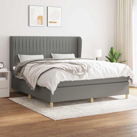 Cama box spring con colchón tela gris oscuro 180x200 cm (1/5)