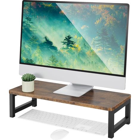 Support de Moniteur d'ordinateur en Bois avec Cadre en Métal, Réhausseur d’Écran pour Ordinateur Portable PC, Organisateur de Stockage de Bureau pour la Maison ou le Bureau (1/5)